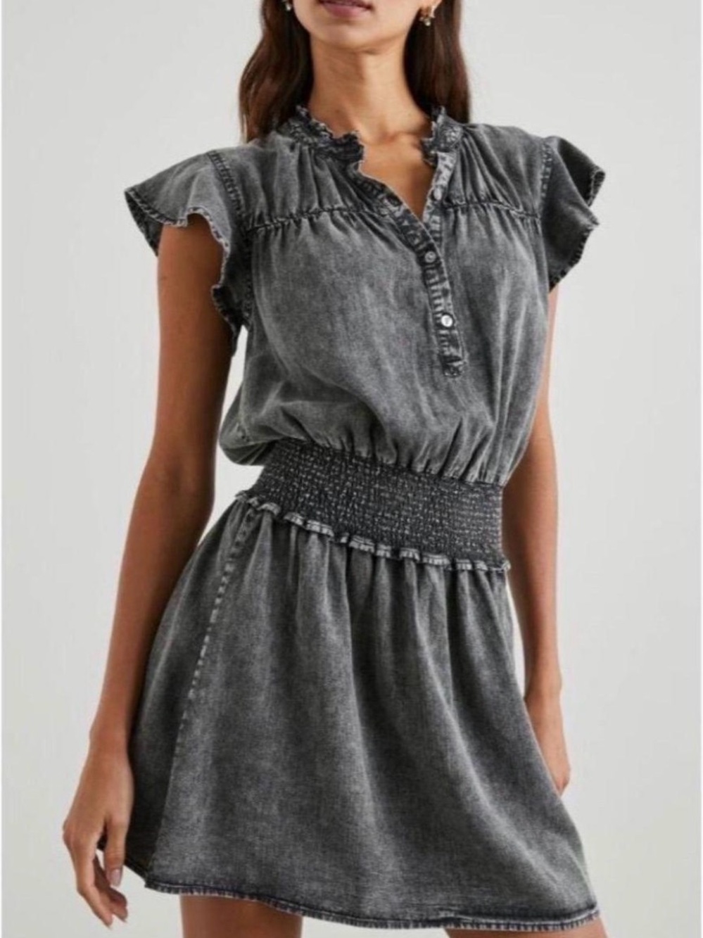 Womens rails Black Washed Elastic-Waist Denim Dress